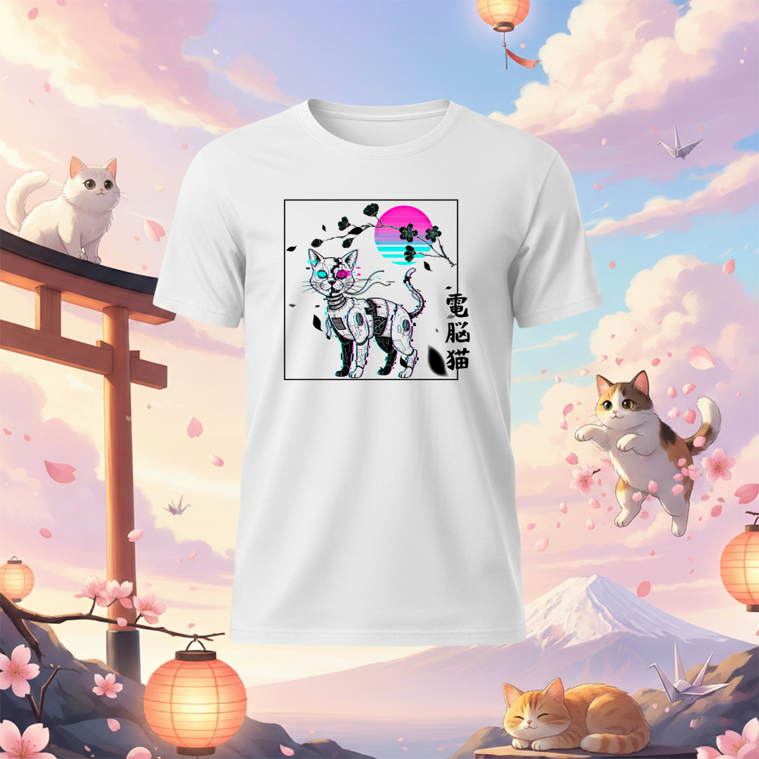 Cyber Glitch Neko Cat T-Shirt