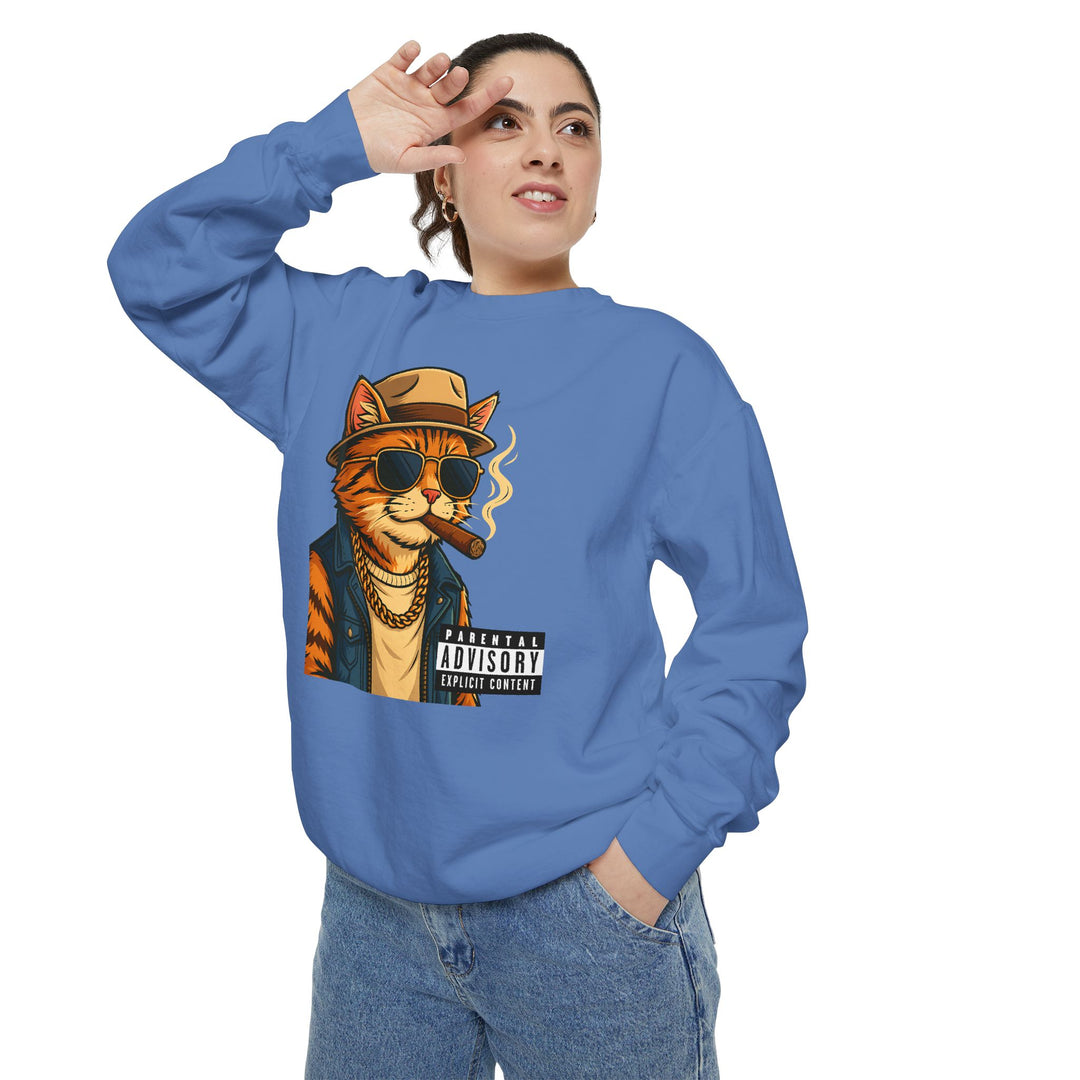 Cool Cat Vintage Sweatshirt with a Black Cat Eating Ramen in a Japanese Ukiyo-e Woodblock Art Style