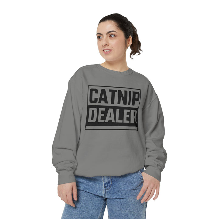 Catnip Dealer Sweatshirt Featuring a Bold and Humorous Black and White Typographic Design for Cat Lovers and Pet Owners Perfect Gift for Cat Parents Unisex Sweater for Every Season