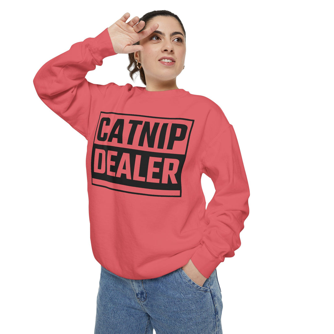 Catnip Dealer Sweatshirt Featuring a Bold and Humorous Black and White Typographic Design for Cat Lovers and Pet Owners Perfect Gift for Cat Parents Unisex Sweater for Every Season