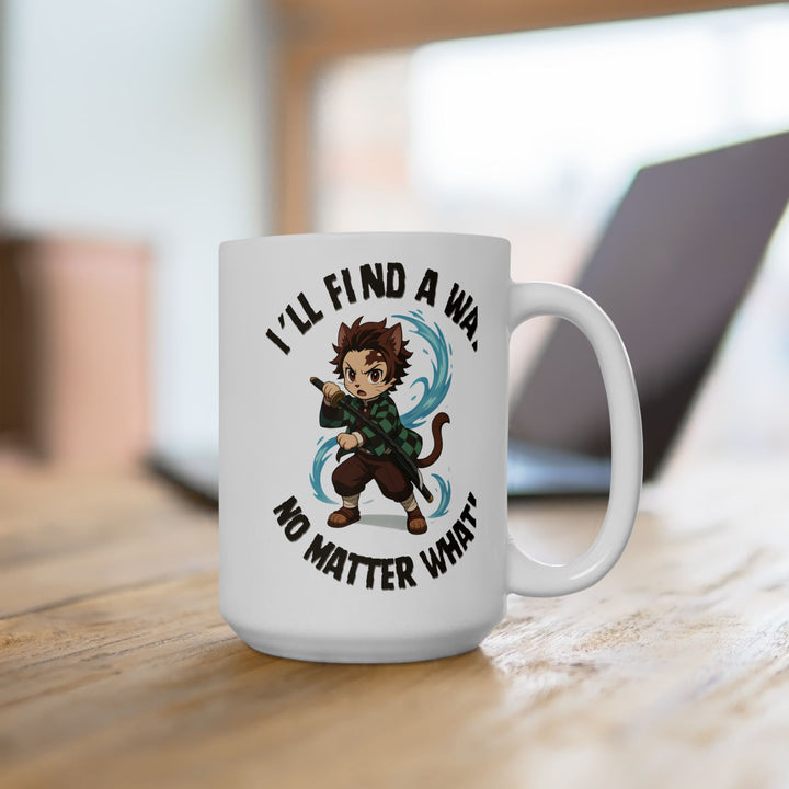 Motivational Ceramic Mug with an Anime-Inspired Cat Demon Slayer and the Slogan I'll Find a Way No Matter What Cute Coffee Mug Inspirational Drinkware Gift for Students Funny Character Mug