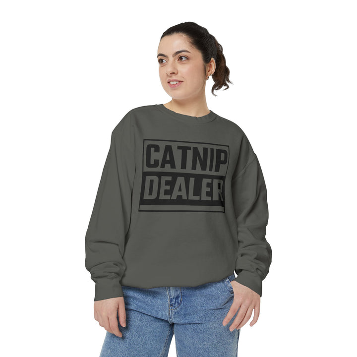 Catnip Dealer Sweatshirt Featuring a Bold and Humorous Black and White Typographic Design for Cat Lovers and Pet Owners Perfect Gift for Cat Parents Unisex Sweater for Every Season