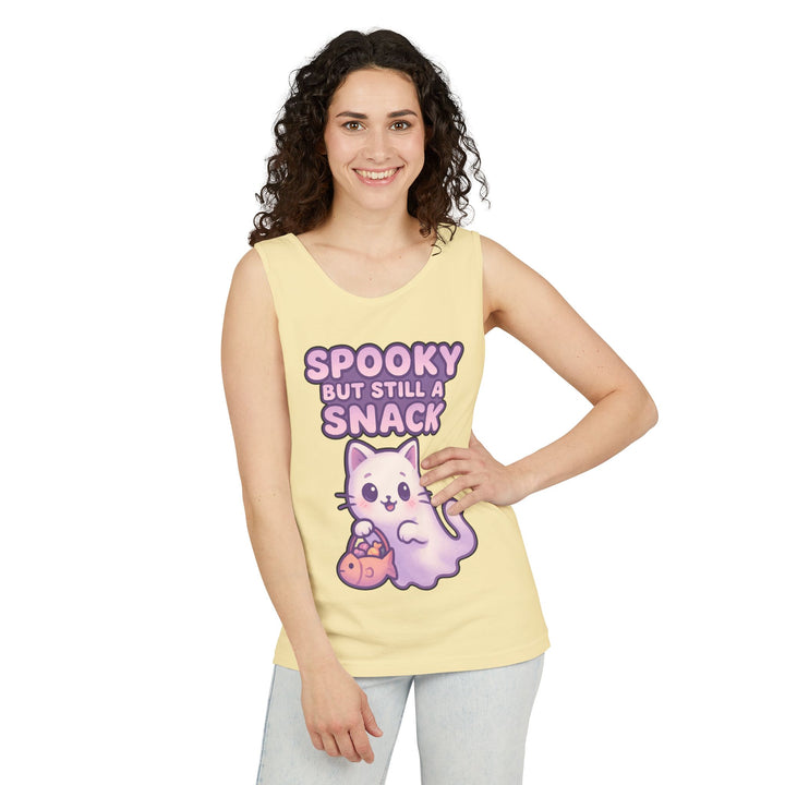 Spooky Snack Unisex Tank Top, Cute Cat Shirt, Halloween Apparel, Casual Wear, Gift for Cat Lovers, Summer Style