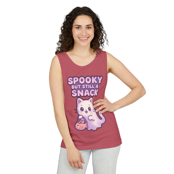 Spooky Snack Unisex Tank Top, Cute Cat Shirt, Halloween Apparel, Casual Wear, Gift for Cat Lovers, Summer Style