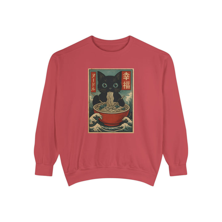 Japanese-Inspired Cat Sweatshirt Featuring a Black Cat Eating Ramen in a Classic Ukiyo-e Woodblock Art Style Cozy Unisex Sweater Cute Gift for Cat Lovers Casual Lounge Wear Perfect for Fall