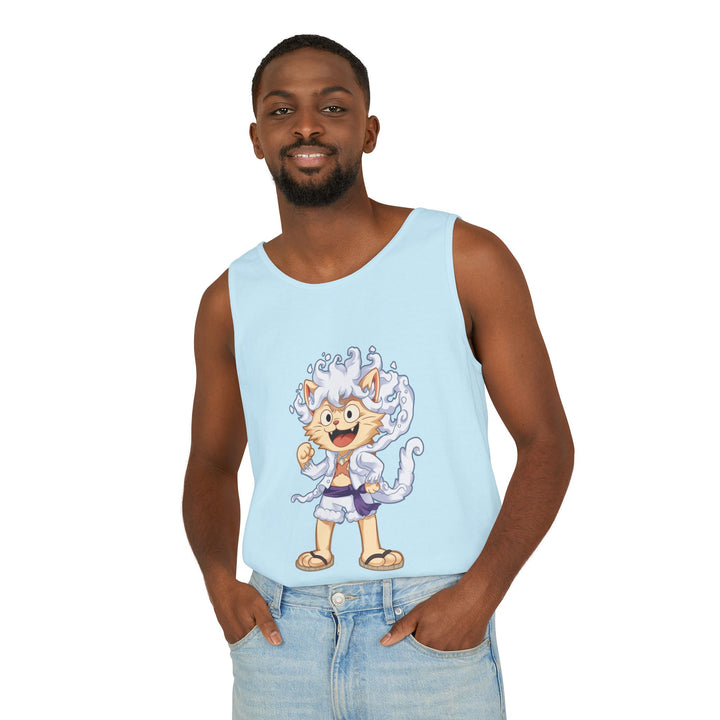 Whimsical Cat Tank Top, Unisex Funny Summer Shirt, Lightweight Graphic Top, Gift for Cat Lovers, Perfect for Beach Days, Casual Comfort Wear