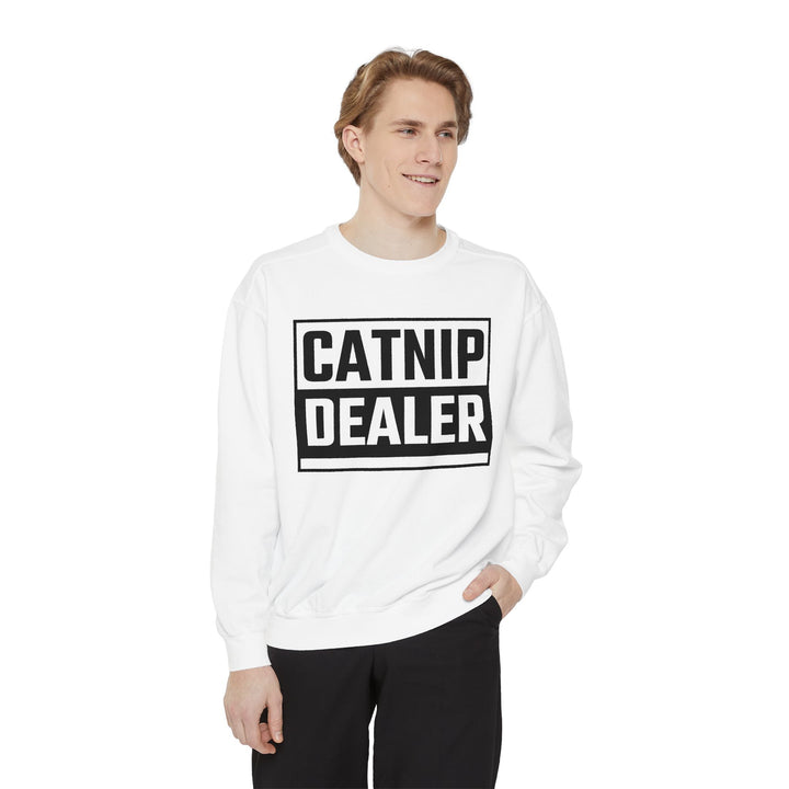 Catnip Dealer Sweatshirt Featuring a Bold and Humorous Black and White Typographic Design for Cat Lovers and Pet Owners Perfect Gift for Cat Parents Unisex Sweater for Every Season