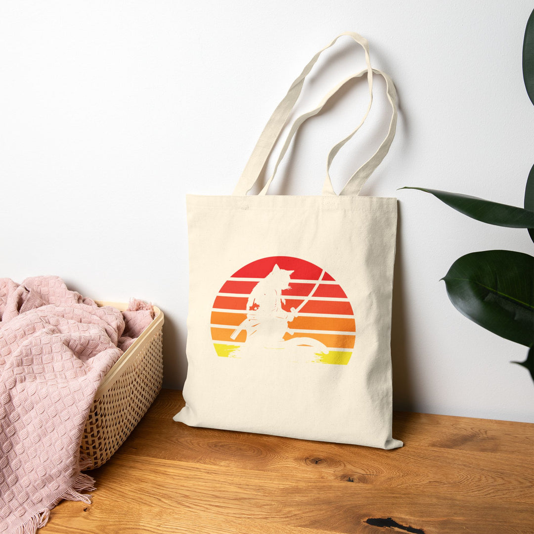 Retro Sunset Wolf Tote Bag, Eco-Friendly Shopping Bag, Gift for Animal Lovers, Beach Bag, Canvas Grocery Tote