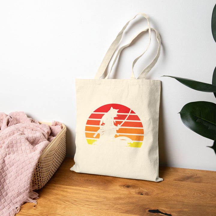 Retro Sunset Wolf Tote Bag, Eco-Friendly Shopping Bag, Gift for Animal Lovers, Beach Bag, Canvas Grocery Tote