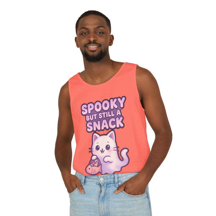 Spooky Snack Unisex Tank Top, Cute Cat Shirt, Halloween Apparel, Casual Wear, Gift for Cat Lovers, Summer Style