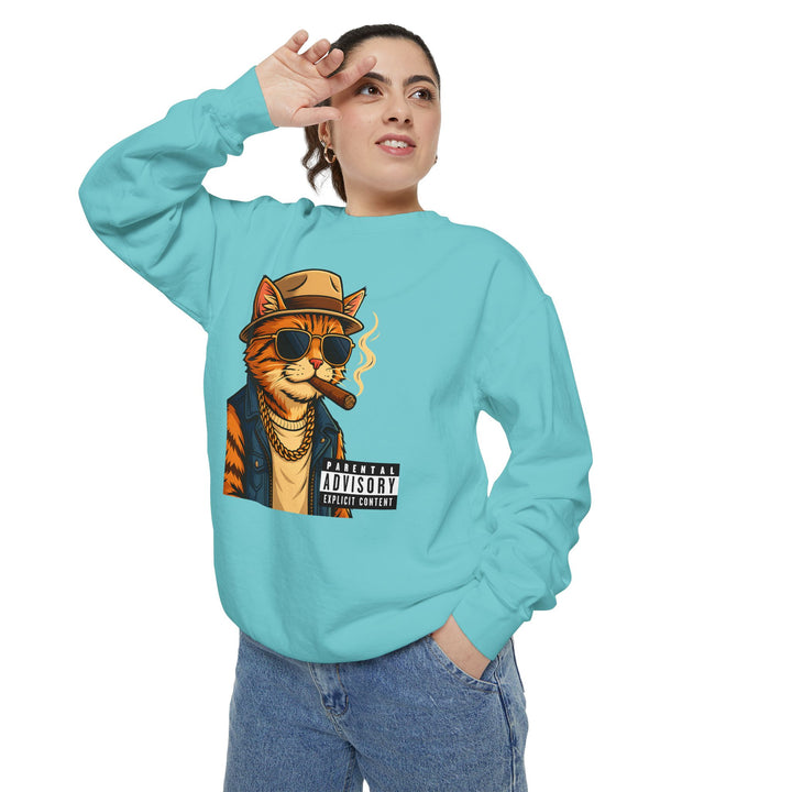 Cool Cat Vintage Sweatshirt with a Black Cat Eating Ramen in a Japanese Ukiyo-e Woodblock Art Style