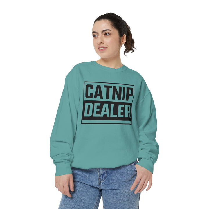 Catnip Dealer Sweatshirt Featuring a Bold and Humorous Black and White Typographic Design for Cat Lovers and Pet Owners Perfect Gift for Cat Parents Unisex Sweater for Every Season