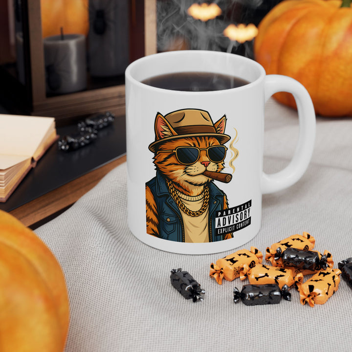 Cool Cat Ceramic Mug - Quirky Animal Lover Gift, Coffee Mug, Fun Tea Cup, Unique Kitchen Decor, Gift for Cat Owners