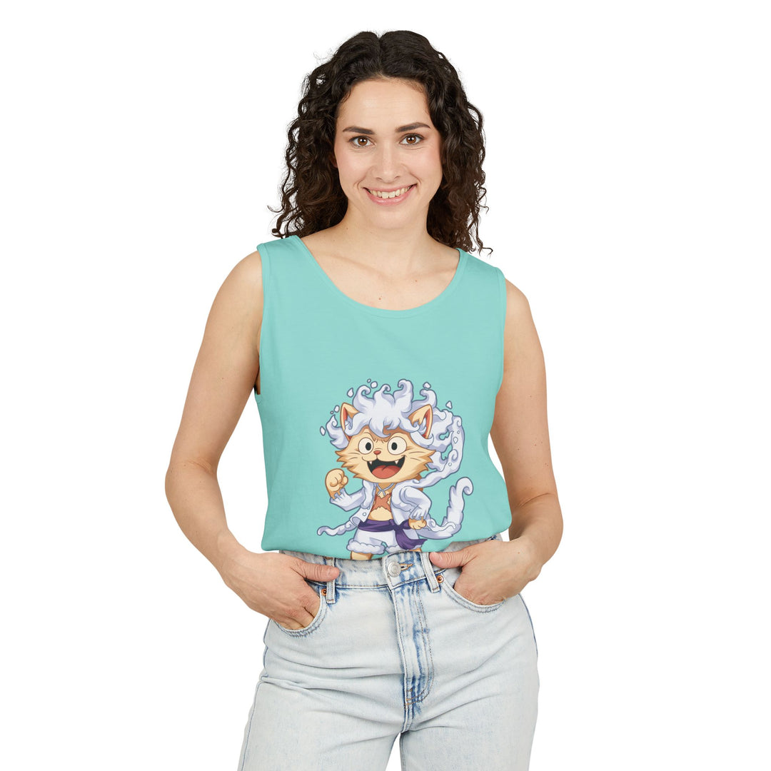 Whimsical Cat Tank Top, Unisex Funny Summer Shirt, Lightweight Graphic Top, Gift for Cat Lovers, Perfect for Beach Days, Casual Comfort Wear