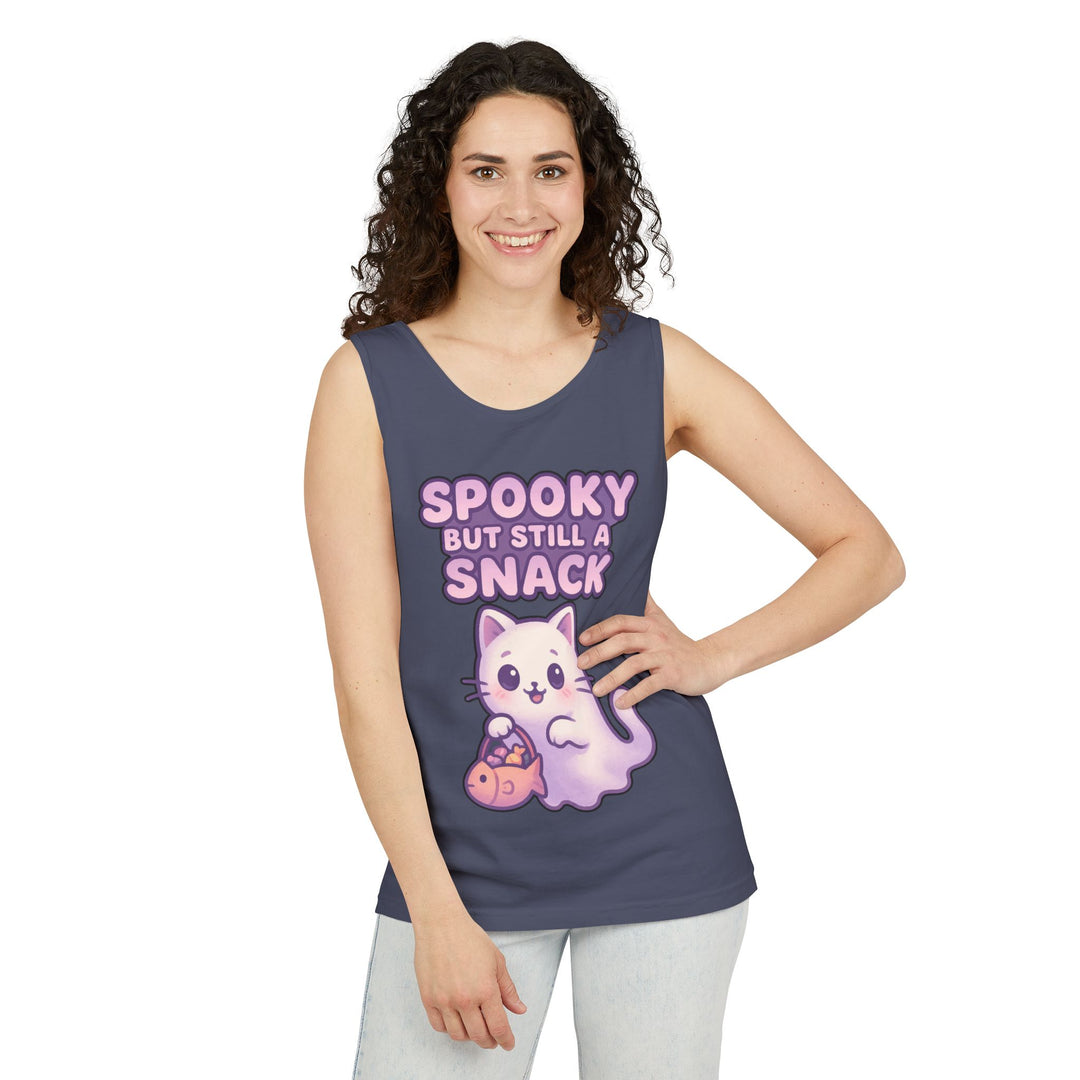 Spooky Snack Unisex Tank Top, Cute Cat Shirt, Halloween Apparel, Casual Wear, Gift for Cat Lovers, Summer Style