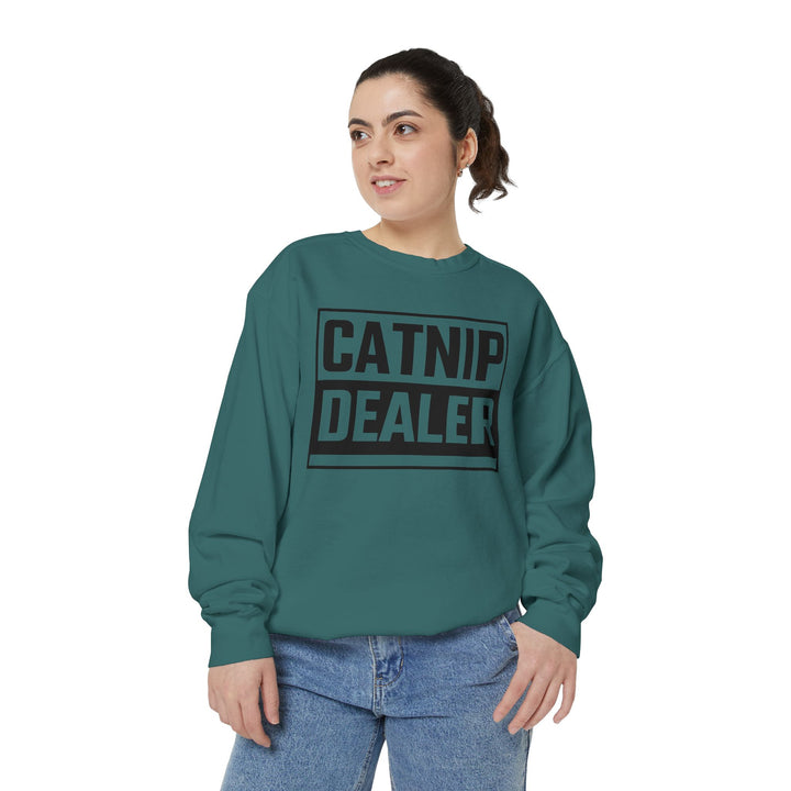 Catnip Dealer Sweatshirt Featuring a Bold and Humorous Black and White Typographic Design for Cat Lovers and Pet Owners Perfect Gift for Cat Parents Unisex Sweater for Every Season