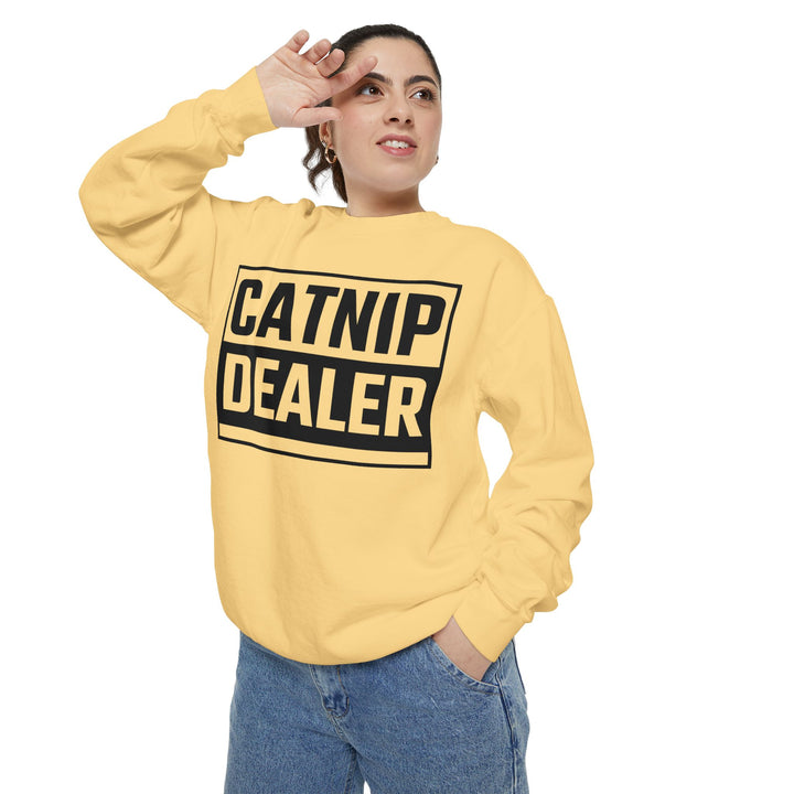Catnip Dealer Sweatshirt Featuring a Bold and Humorous Black and White Typographic Design for Cat Lovers and Pet Owners Perfect Gift for Cat Parents Unisex Sweater for Every Season