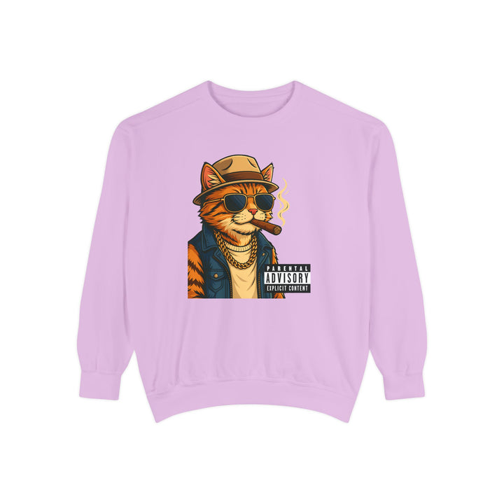 Cool Cat Vintage Sweatshirt with a Black Cat Eating Ramen in a Japanese Ukiyo-e Woodblock Art Style