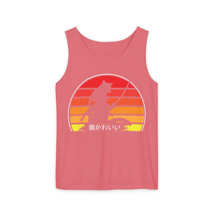 Sunset Cat Tank Top, Unisex Summer Top, Beachwear, Casual Workout Shirt, Gift for Cat Lovers