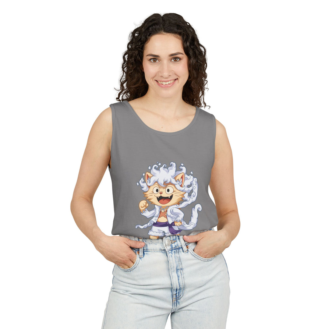 Whimsical Cat Tank Top, Unisex Funny Summer Shirt, Lightweight Graphic Top, Gift for Cat Lovers, Perfect for Beach Days, Casual Comfort Wear