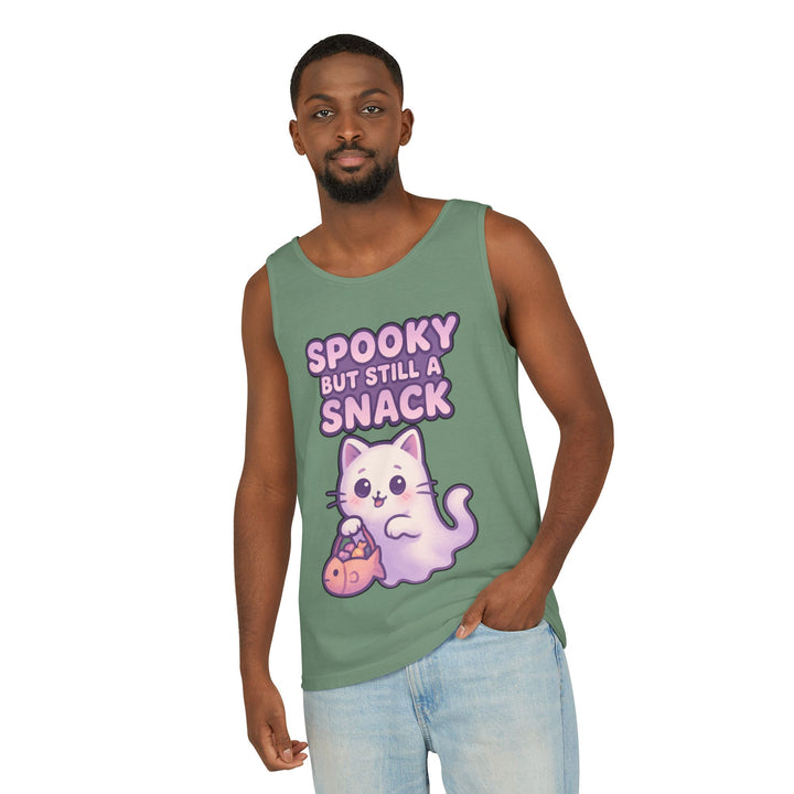 Spooky Snack Unisex Tank Top, Cute Cat Shirt, Halloween Apparel, Casual Wear, Gift for Cat Lovers, Summer Style