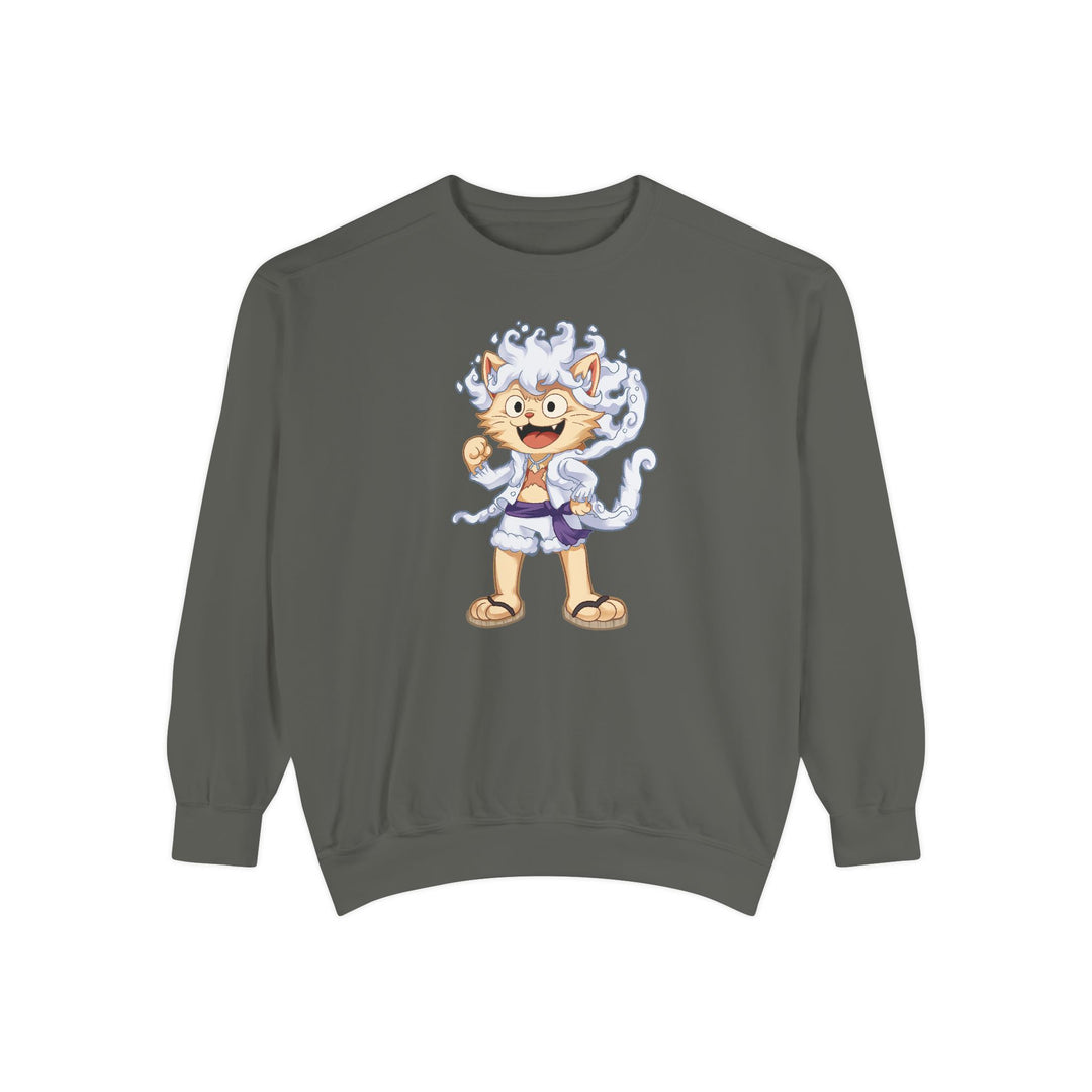 Cute Cat Character Sweatshirt Featuring a Whimsical Feline in a Cheerful Anime Inspired Pose for Fans of Unique Graphics Animal Lover Apparel Fun Fashion Casual Wear