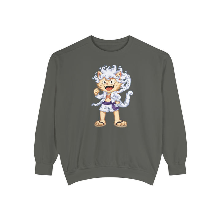 Cute Cat Character Sweatshirt Featuring a Whimsical Feline in a Cheerful Anime Inspired Pose for Fans of Unique Graphics Animal Lover Apparel Fun Fashion Casual Wear