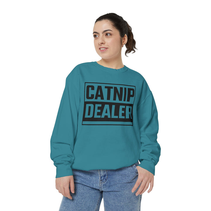 Catnip Dealer Sweatshirt Featuring a Bold and Humorous Black and White Typographic Design for Cat Lovers and Pet Owners Perfect Gift for Cat Parents Unisex Sweater for Every Season