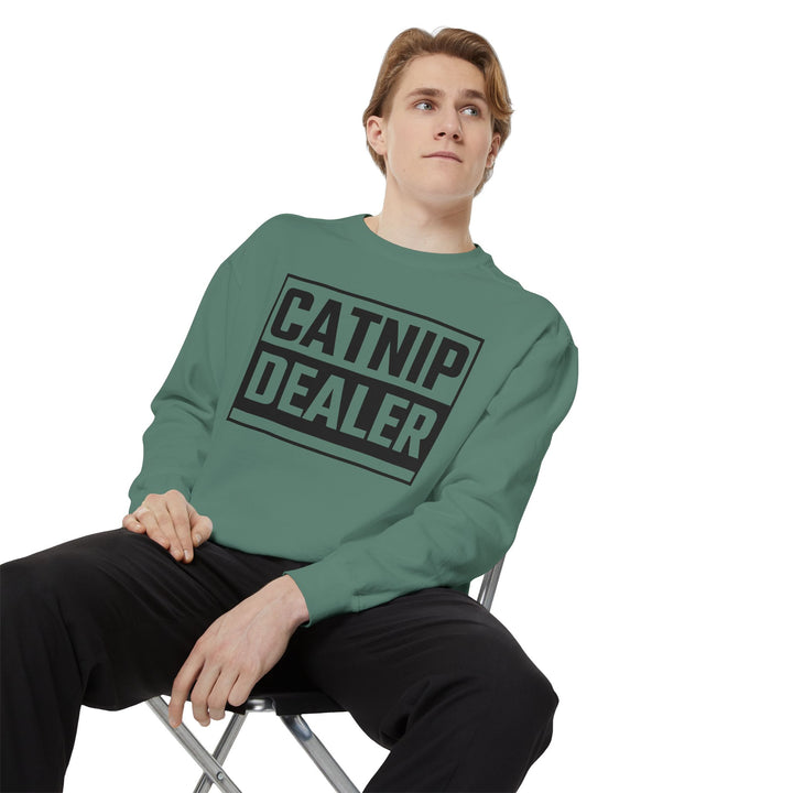 Catnip Dealer Sweatshirt Featuring a Bold and Humorous Black and White Typographic Design for Cat Lovers and Pet Owners Perfect Gift for Cat Parents Unisex Sweater for Every Season