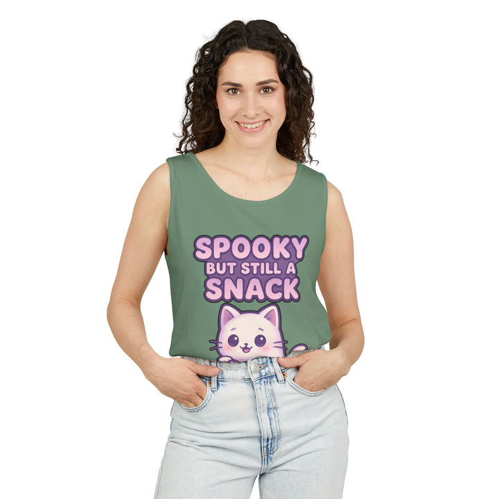 Spooky Snack Unisex Tank Top, Cute Cat Shirt, Halloween Apparel, Casual Wear, Gift for Cat Lovers, Summer Style