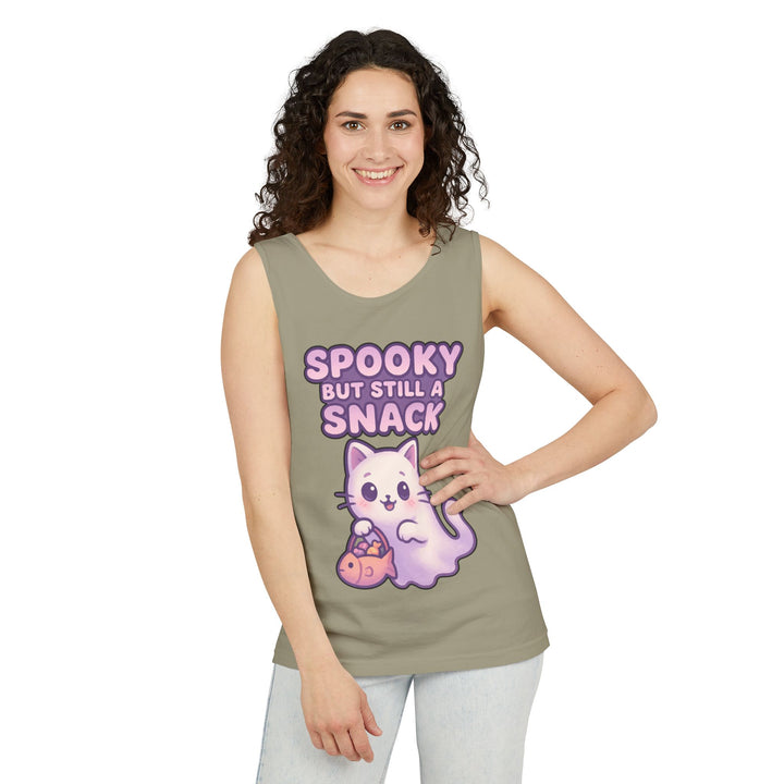 Spooky Snack Unisex Tank Top, Cute Cat Shirt, Halloween Apparel, Casual Wear, Gift for Cat Lovers, Summer Style