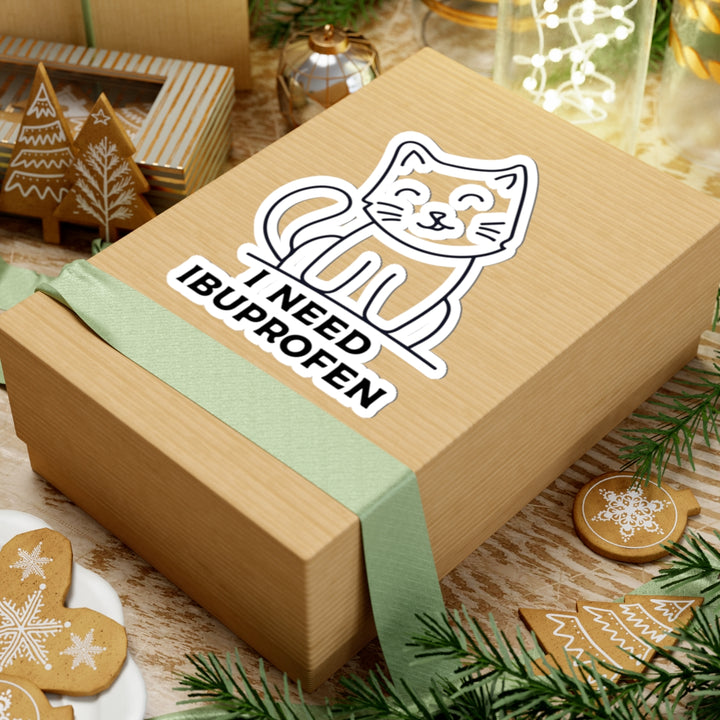 Cute Cat Ibuprofen Kiss-Cut Stickers, Fun Pet Lover Decal, Gift for Cat Owners, Laptop, Water Bottles, School Supplies