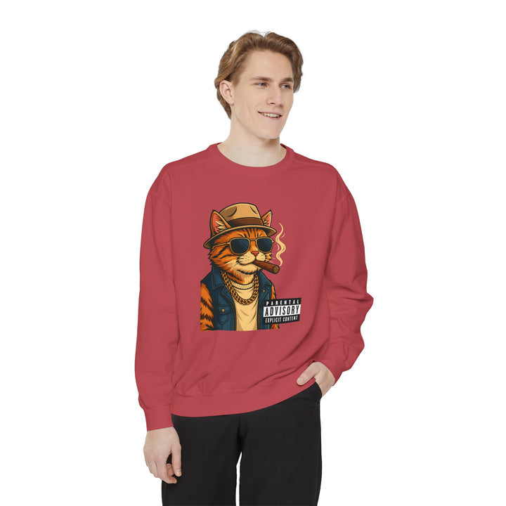Cool Cat Vintage Sweatshirt with a Black Cat Eating Ramen in a Japanese Ukiyo-e Woodblock Art Style