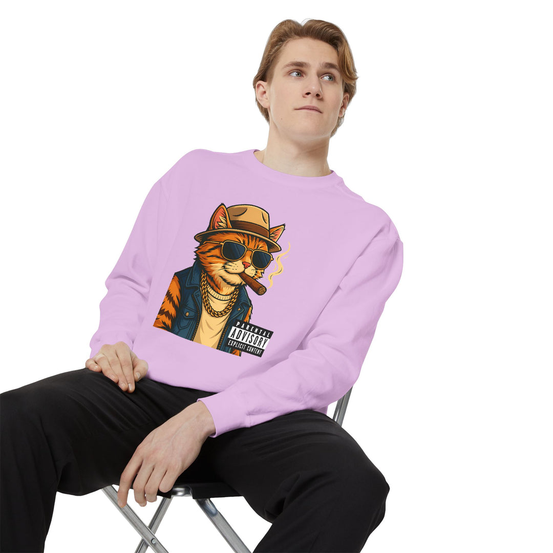 Cool Cat Vintage Sweatshirt with a Black Cat Eating Ramen in a Japanese Ukiyo-e Woodblock Art Style