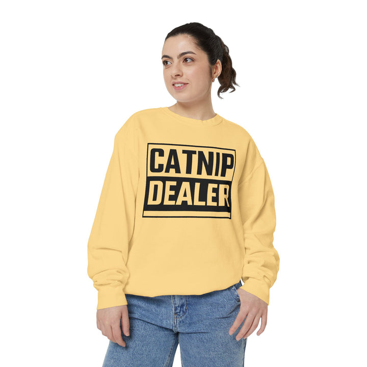 Catnip Dealer Sweatshirt Featuring a Bold and Humorous Black and White Typographic Design for Cat Lovers and Pet Owners Perfect Gift for Cat Parents Unisex Sweater for Every Season