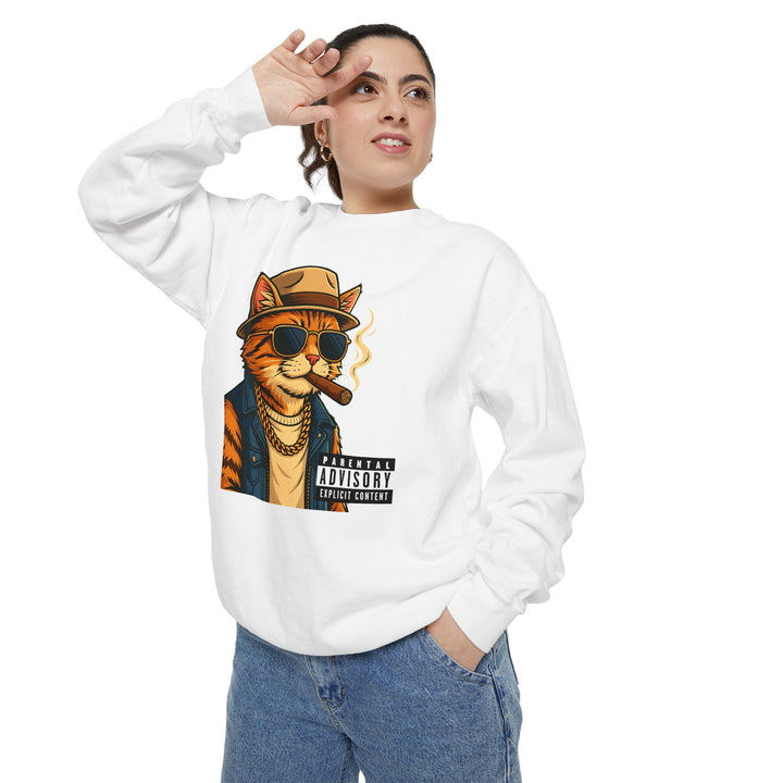 Cool Cat Vintage Sweatshirt with a Black Cat Eating Ramen in a Japanese Ukiyo-e Woodblock Art Style
