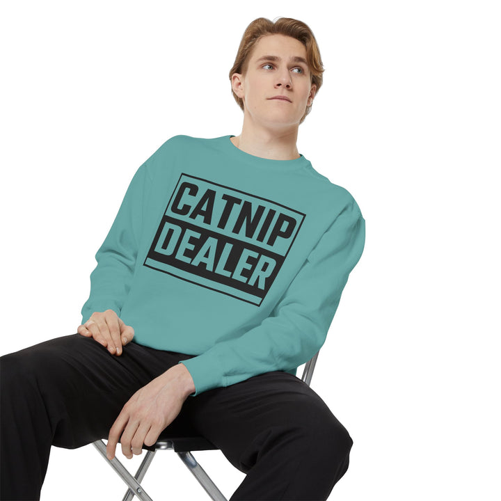 Catnip Dealer Sweatshirt Featuring a Bold and Humorous Black and White Typographic Design for Cat Lovers and Pet Owners Perfect Gift for Cat Parents Unisex Sweater for Every Season