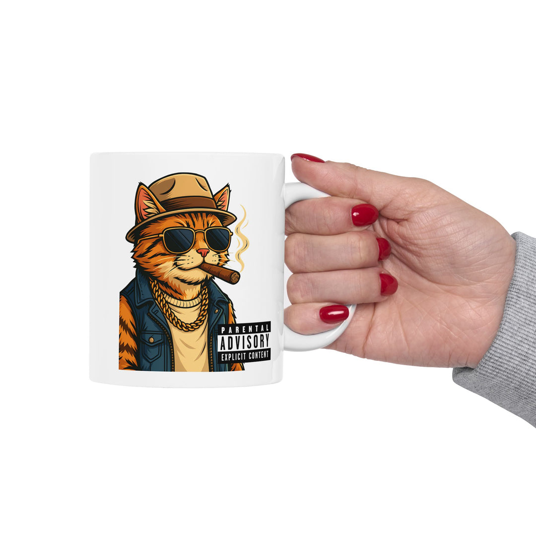 Cool Cat Ceramic Mug - Quirky Animal Lover Gift, Coffee Mug, Fun Tea Cup, Unique Kitchen Decor, Gift for Cat Owners