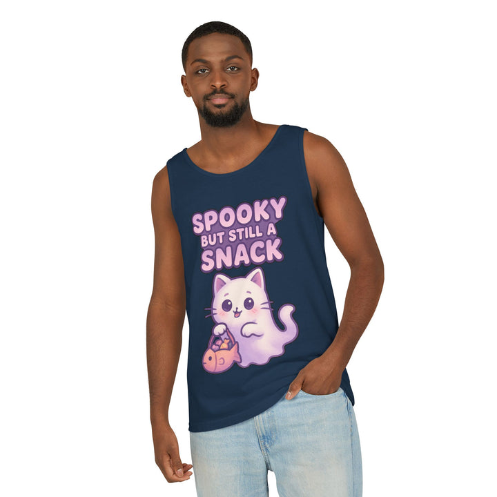 Spooky Snack Unisex Tank Top, Cute Cat Shirt, Halloween Apparel, Casual Wear, Gift for Cat Lovers, Summer Style