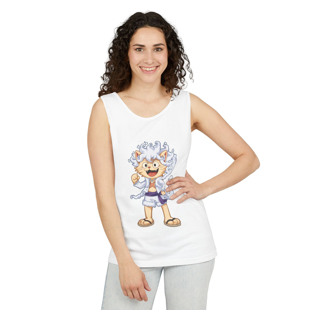 Whimsical Cat Tank Top, Unisex Funny Summer Shirt, Lightweight Graphic Top, Gift for Cat Lovers, Perfect for Beach Days, Casual Comfort Wear