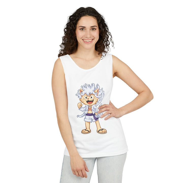Whimsical Cat Tank Top, Unisex Funny Summer Shirt, Lightweight Graphic Top, Gift for Cat Lovers, Perfect for Beach Days, Casual Comfort Wear