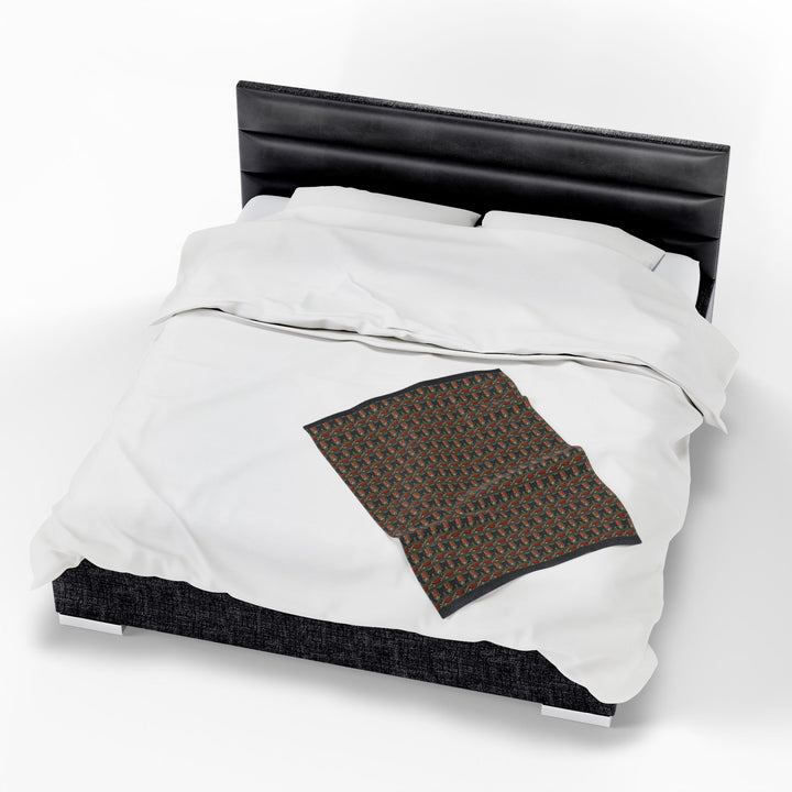 Velveteen Plush Blanket Featuring a Repeating Pattern of a Black Cat Eating Ramen in Ukiyo-e Style