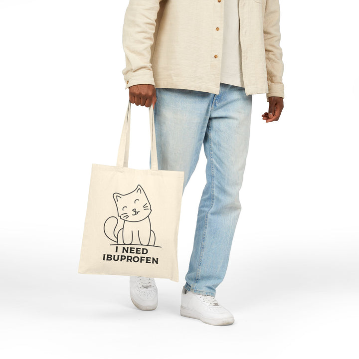 Funny Cat Tote Bag, I Need Ibuprofen Bag, Gift for Cat Lovers, Cute Canvas Grocery Bag, Humor Bag for Nurses, Eco-Friendly Shopping Tote