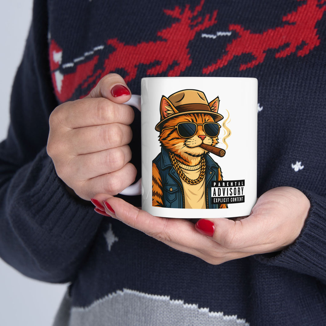 Cool Cat Ceramic Mug - Quirky Animal Lover Gift, Coffee Mug, Fun Tea Cup, Unique Kitchen Decor, Gift for Cat Owners