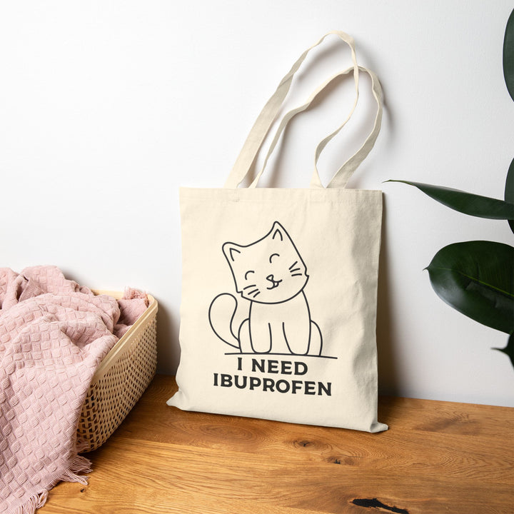 Funny Cat Tote Bag, I Need Ibuprofen Bag, Gift for Cat Lovers, Cute Canvas Grocery Bag, Humor Bag for Nurses, Eco-Friendly Shopping Tote