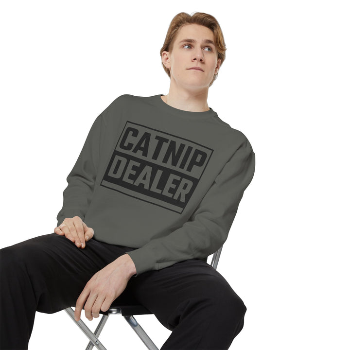 Catnip Dealer Sweatshirt Featuring a Bold and Humorous Black and White Typographic Design for Cat Lovers and Pet Owners Perfect Gift for Cat Parents Unisex Sweater for Every Season