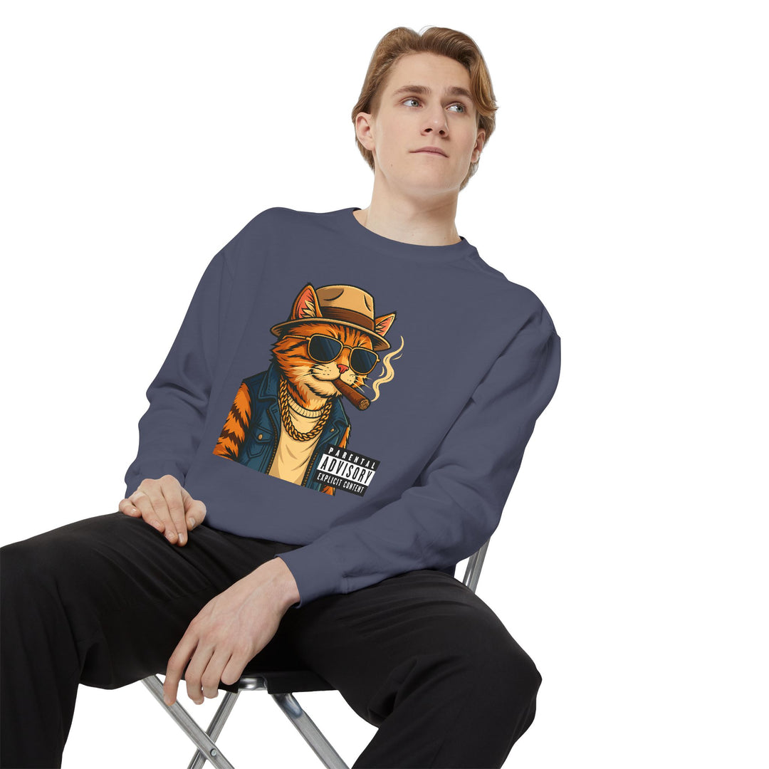 Cool Cat Vintage Sweatshirt with a Black Cat Eating Ramen in a Japanese Ukiyo-e Woodblock Art Style