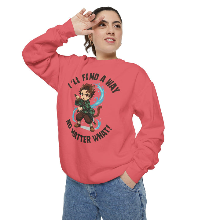 Motivational Unisex Sweatshirt with an Anime-Inspired Cat Demon Slayer and the Slogan "I'll Find a Way No Matter What Inspirational Gift Cozy Fashion Everyday Wear Unique Statement Piece
