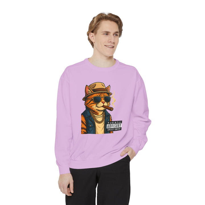Cool Cat Vintage Sweatshirt with a Black Cat Eating Ramen in a Japanese Ukiyo-e Woodblock Art Style
