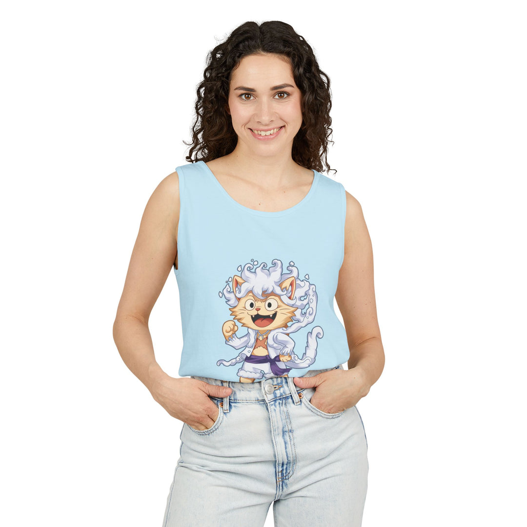 Whimsical Cat Tank Top, Unisex Funny Summer Shirt, Lightweight Graphic Top, Gift for Cat Lovers, Perfect for Beach Days, Casual Comfort Wear